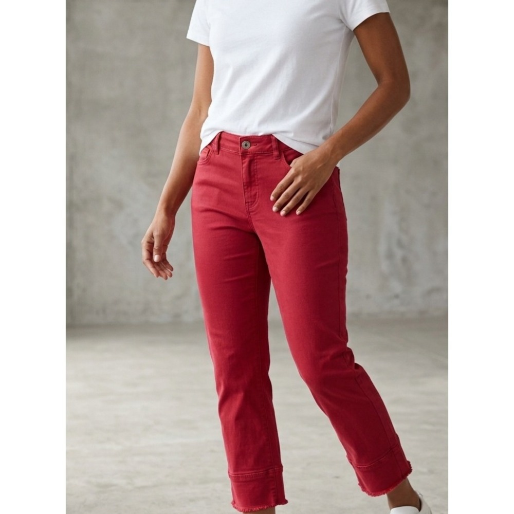 J.Jill Red Authentic Fit Cropped Raw Hem Stretch Denim Jeans 10